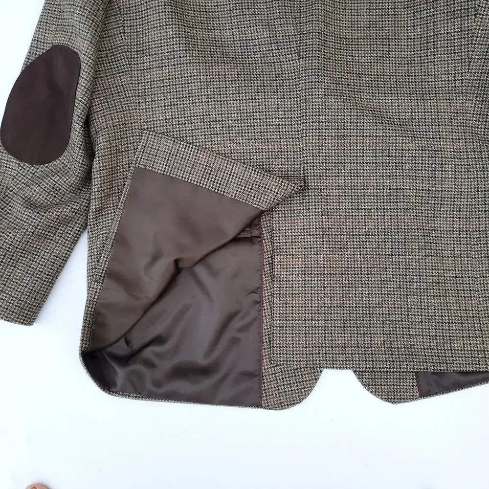 Saddlebred Blazer Sport Coat Academia Wool Blend Elbow Patch Houndstooth 48R